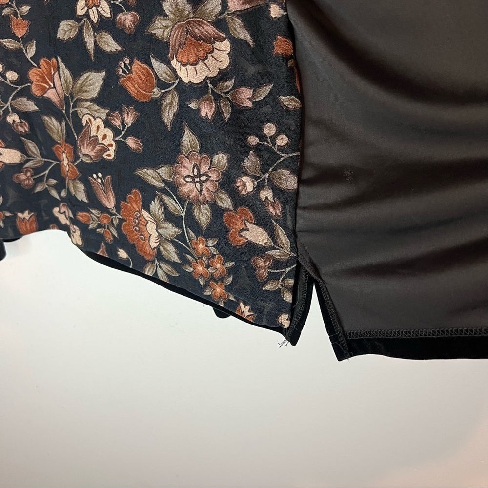 Vintage Black Velvet Floral Lined One Button Pullover Blouse Sz M Mature Flowy - Picture 7 of 9